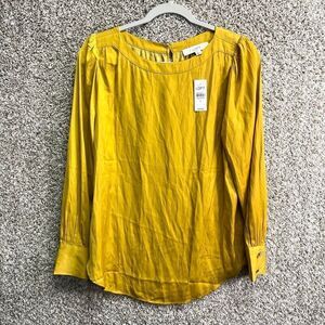 Loft‎ Top Women’s Small Yellow Satin Long Sleeve NWT